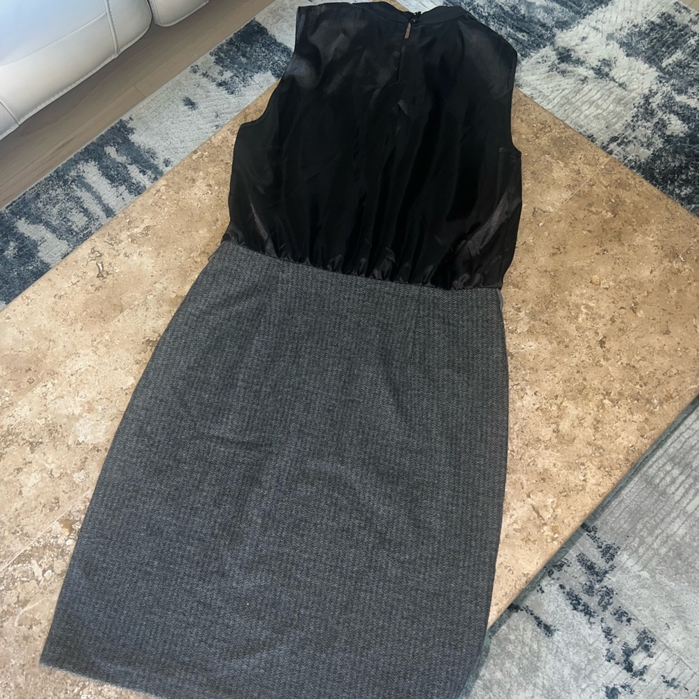 NWOT European Esprit Black Bow Mock Neck Satin Top Soft Fleece Skirt Dress- Sz M